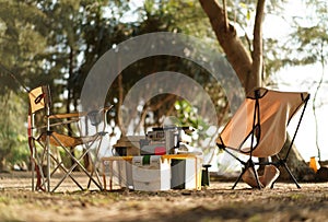 Compact camping set for two in warm light