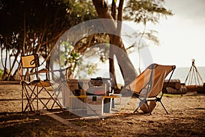 Compact camping set for two in warm light