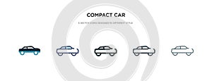 Compact car icon in different style vector illustration. two colored and black compact car vector icons designed in filled,
