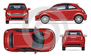 Compact car vector mockup. Isolated vehicle template side, front, back, top view