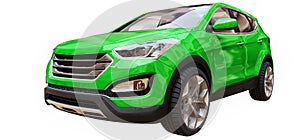 Compact city crossover green color on a white background. 3d rendering