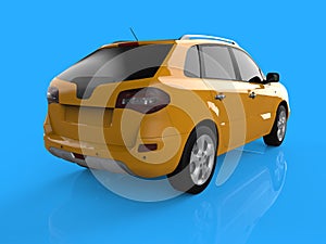 Compact city crossover red color on a white background. Right rear view. 3d rendering.