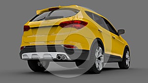 Compact city crossover yellow color on a gray background. 3d rendering.