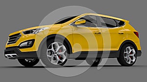 Compact city crossover yellow color on a gray background. 3d rendering.