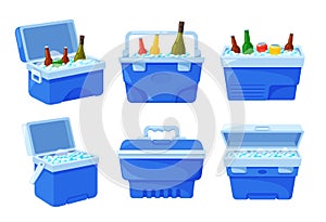 Compact Containers Refrigerators Set. Convenient Solution For Preserving Perishable Items and Cold Drinks, Illustration
