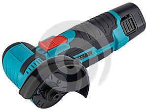 Compact cordless cordless angle grinder on a white background.