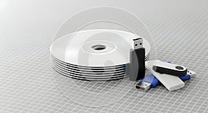 Compact Data Storage Discs with Usb Flash Drives on Grid Surface