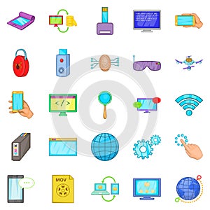 Compact device icons set, cartoon style