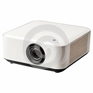 compact digital projector with lens and control buttons