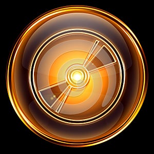 Compact Disc icon golden, isolated on black