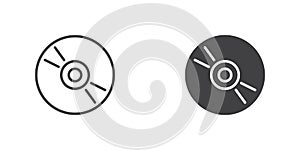 Compact disc icon, line and glyph version
