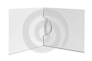 Compact disc package on white background