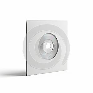 Compact Disc in White Paper Sleeve on White Background shiny silver