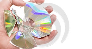 Compact discs (Cds) broken, held in the hand