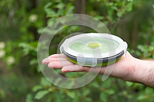 Compact dish. Folding plate. Plate with a lid.