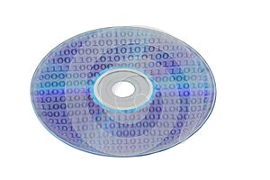 Compact disk CD DVD with reflection from the binary code isolated on a white background