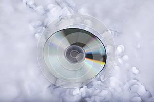 Compact disk in the clouds. Conceptual image. Sound cloud