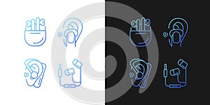 Compact in ear earphones gradient icons set for dark and light mode