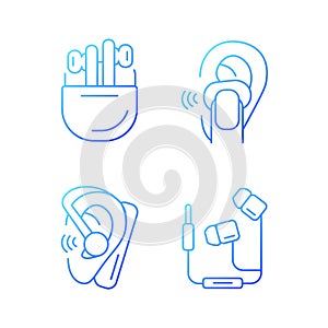 Compact in ear earphones gradient linear vector icons set