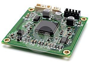 Compact electronic circuit board with microcontroller and various components mounted