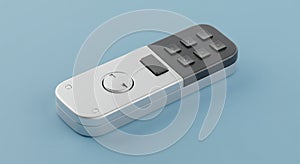 Compact electronic remote control with a minimalist design on a light blue background