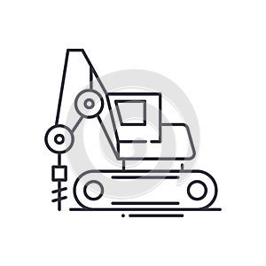 Compact excavator icon, linear isolated illustration, thin line vector, web design sign, outline concept symbol with