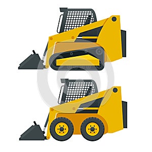 Compact Excavators. Steer Loader side view isolated on a white background