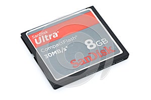 Compact flash memory card with reflection on white background