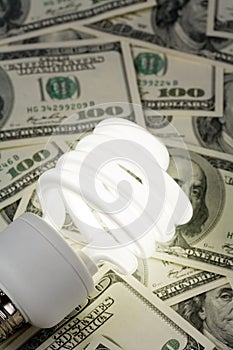 Compact Fluorescent Light bulb and dollar