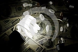 Compact Fluorescent Light bulb and dollar