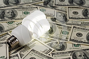 Compact Fluorescent Lightbulb and dollar