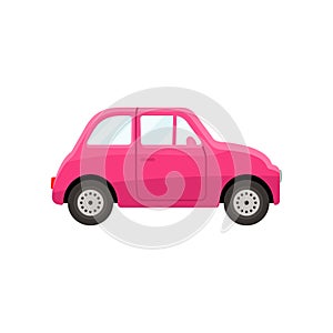 Compact hatchback car pink coloured flat style vector illustration