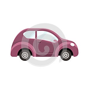 Compact hatchback car purple coloured flat style vector illustration