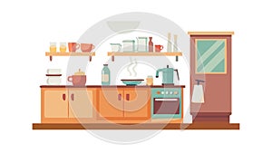 Compact Kitchen Interior, Efficient Small Space Design, vector design Generative AI