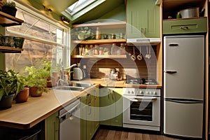 compact kitchen space with efficient appliances