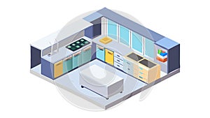 Compact Modern Kitchen, Isometric Efficiency, vector design Generative AI