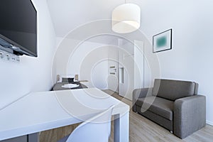 Compact, modern sleeping room interior design
