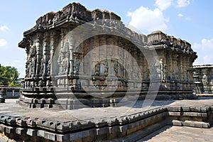 The compact and ornate Veeranarayana temple, Chennakeshava temple complex, Belur, Karnataka. View from South West.