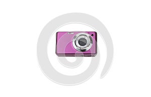 Compact pink digital camera isolated on white background.