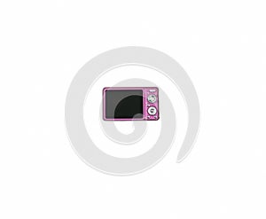 Compact pink digital camera isolated on white background.