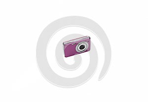 Compact pink digital camera isolated on white background.