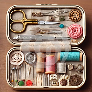 11 A compact sewing kit contains needle, thread, and scissors r photo