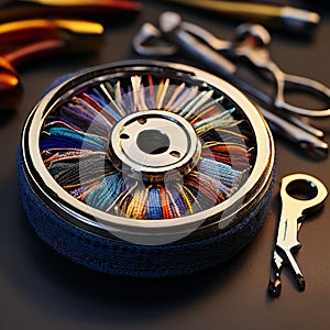 a compact sewing kit contains needle thread and scissors arrage photo