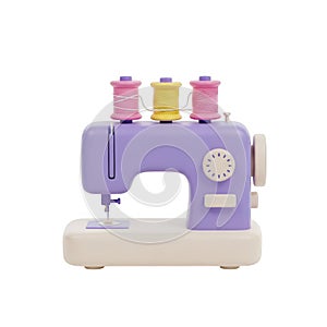 Compact sewing machine with spools of thread isolated on transparent background