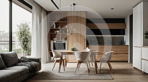 AI generated image of a compact yet thoughtfully designed interior of a modern small house