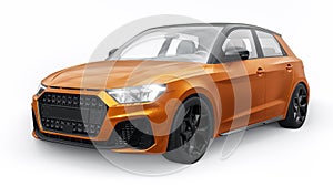 Compact urban premium car in a dark orange hatchback on a white isolated background. 3d illustration