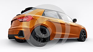 Compact urban premium car in a dark orange hatchback on a white isolated background. 3d illustration