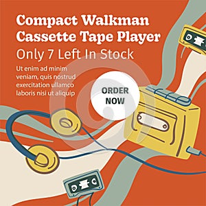 Compact walkman cassette tape player in shops