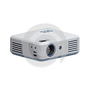 Compact White and Blue Mini Projector on White Background