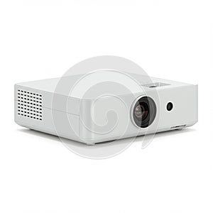 Compact white projector with a rectangular shape and a minimalist